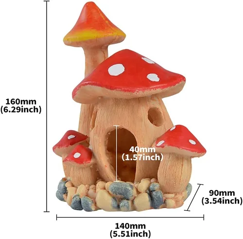 Miniatura 3 de Bonita decoración de casa de hongos para acuario, adorno de pecera, cuevas de Pleco para escondite de peces pequeños y decoraciones de jardín