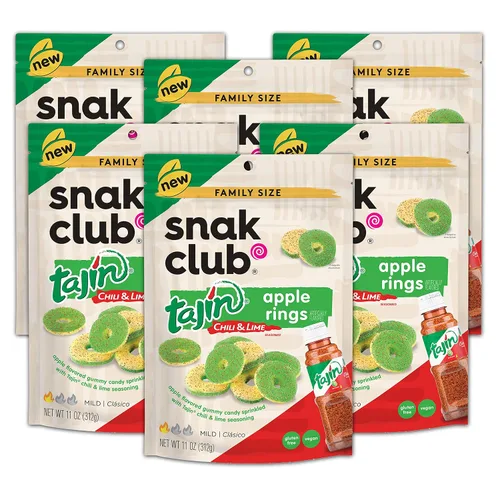 Miniatura 18 de Snak Club Tajin Anillos de Manzana Gomitas de Caramelo, Gomitas de Fruta con Sabor a Chile y Lima, Snacks Leves, Sin Gluten y Veganos, 5 oz Bolsas