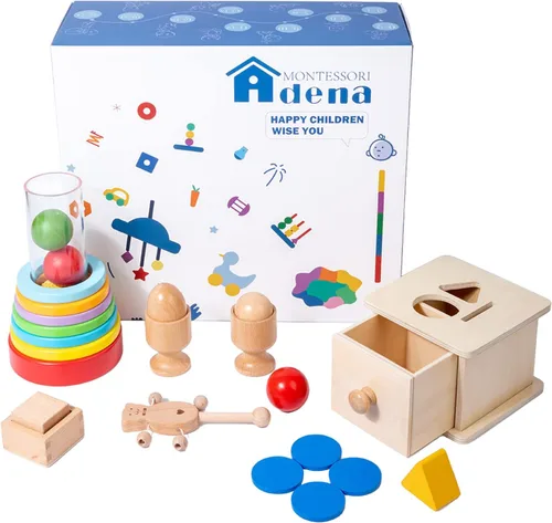 Miniatura 11 de Adena Montessori - Kit de juego para bebés de 7-8 meses, juguetes educativos de aprendizaje 9 en 1 para niños pequeños, incluye caja de permanencia