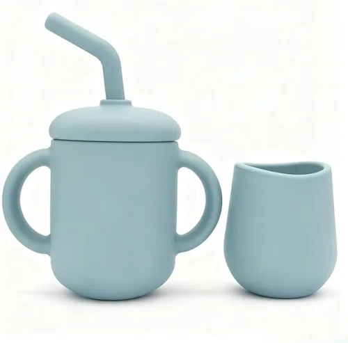 Vasos de entrenamiento de silicona – Taza de entrenamiento para beber y taza de destete abierta para bebés de 6 a 12 meses en adelante, juego de Rosa