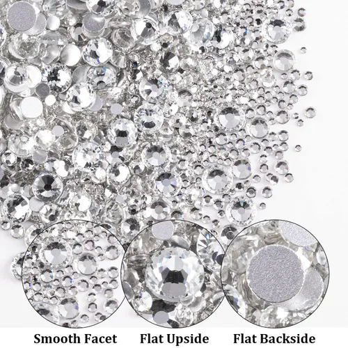Miniatura 3 de Dos paquetes de diamantes de imitación de parte trasera plana, 4520 piezas de diamantes de imitación coloridos para arte de uñas, cristal colorido +