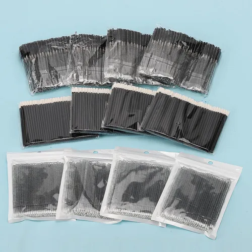 Miniatura 7 de Kit de suministros de extensión de pestañas de 1500 piezas, 500 varitas de rímel, 500 cepillos de labios, 500 micro hisopos negros, cepillos