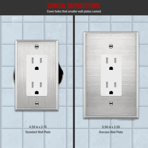Miniatura 2 de ENERLITES Placa de pared metálica decorativa para interruptor o receptáculo, resistente a la corrosión, tamaño extra grande de 1-gang, 5.5" x 3.5