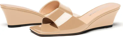 Miniatura 6 de WAYDERNS Sandalias de tacón bajo con cuña y puntera abierta para mujer, con puntera cuadrada, 2 pulgadas