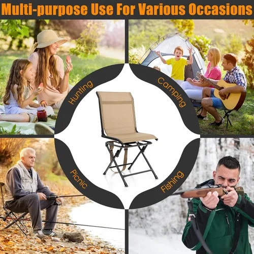 Miniatura 9 de Tangkula Silla ciega giratoria de 360 grados, silla de caza plegable de rotación libre con respaldo de malla y almohadillas antideslizantes, silla