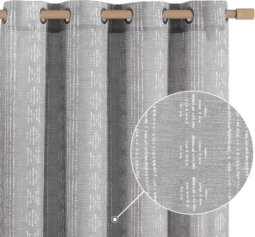 Miniatura 29 de jinchan Cortinas bohemias a rayas para sala de estar, cortinas de lino estilo granja de 63 pulgadas de largo, 2 paneles para dormitorio, mudcloth