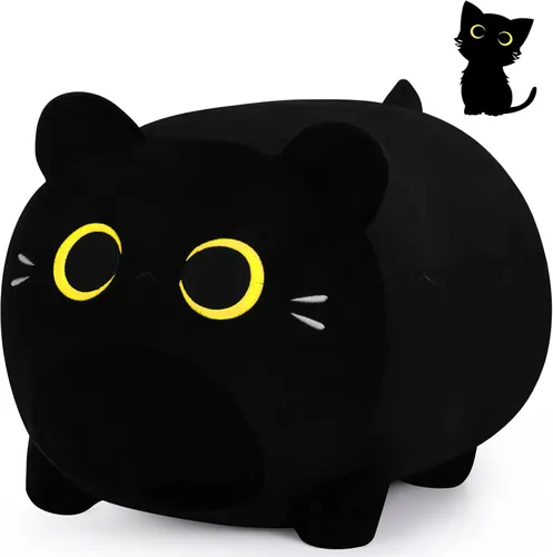 Gato negro de peluche de 11.8" de felpa suave, juguete de gato negro de peluche, linda almohada de felpa suave, almohada de peluche de gato de felpa