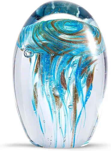 EUSTUMA Adorno de figura de medusa de vidrio soplado a mano, adorno de animales marinos para acuario de pecera, colección de animales marinos para