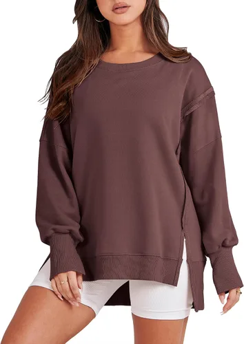 Miniatura 23 de ANRABESS Sudaderas de gran tamaño para mujer, con cuello redondo, manga larga, casuales y holgadas, con aberturas, ropa de otoño 2025