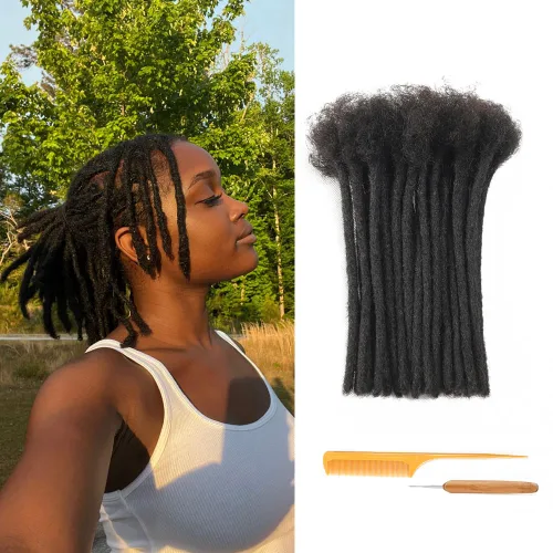 Miniatura 8 de Extensiones de Rastas de Cabello Humano 0.4cm de Grosor 4 Pulgadas 20 Hebras 100% Cabello Humano Real para Hombres/Mujeres/Niños Completamente