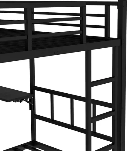 Miniatura 7 de Full Over Twin Bunk Bed with Trundle and Ladders, Metal Bunk Bed Frame with Built-in Foldable Desk & Wardrobe, Space-Saving Beds for Kids Teens