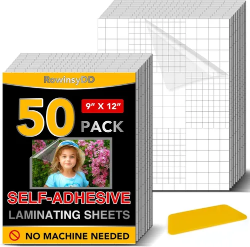 Miniatura 8 de RowinsyDD 25 paquete de hojas de laminación autoadhesivas, 9 x 12 pulgadas, hojas de lámina adhesiva transparente impermeable para documentos