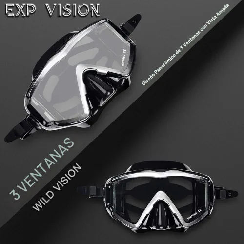 Miniatura 4 de Máscara de buceo Pano 3 para adultos, máscara de esnórquel de vidrio templado, máscara de natación antivaho sin fugas, gafas de natación con Negro