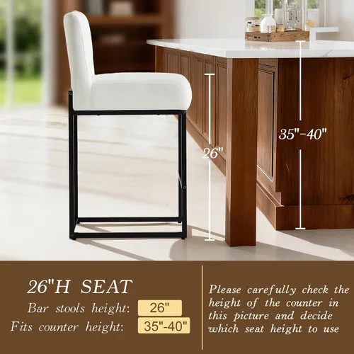 Miniatura 8 de Taburetes de bar de altura de mostrador, taburetes de bar de 26 pulgadas, 1 juego, taburetes de cocina modernos de cuero sintético con respaldos