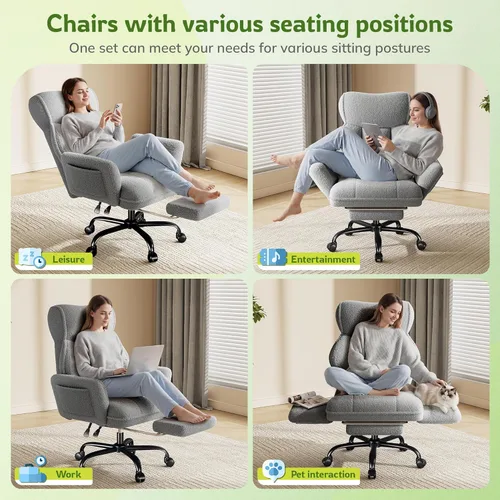 Miniatura 5 de DurayLoly Silla de oficina grande y alta con brazos y respaldo ajustables, silla de oficina ergonómica con reposapiés y tela cómoda para oficina