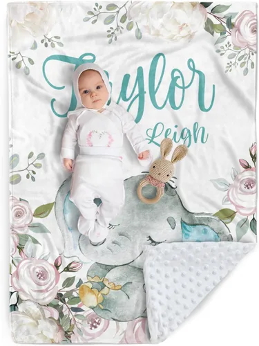 Miniatura 11 de Manta de bebé personalizada, manta de felpa suave con respaldo de puntos de doble capa para niños y niñas, nombre personalizado con diseño de animal