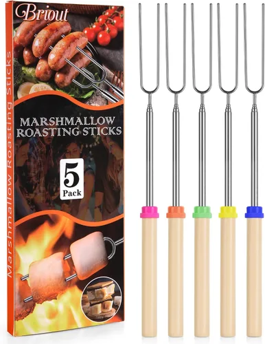 BRIOUT - Palos para asar malvaviscos - Palitos para s'mores para fogata - Brochetas para hot dog y malvaviscos para fogata de camping - Tenedores