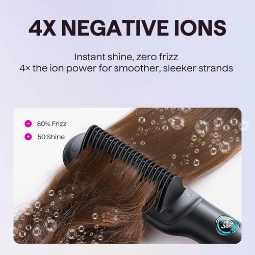 Miniatura 4 de Cepillo alisador de pelo Wavytalk, cepillo alisador iónico Sleek Sweep, peine alisador de cerámica antiquemaduras con pantalla LED para cabello Oro