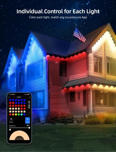Miniatura 3 de APPECK Luces de exterior permanentes de 100 pies con 72 LEDs, modos de escena DIY, luces de cadena RGBW inteligentes impermeables, control por Negro