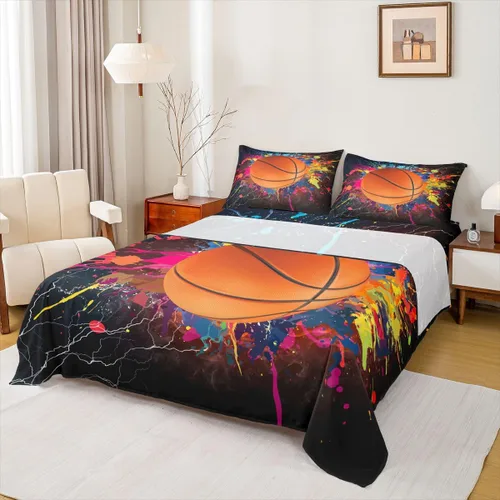 Miniatura 28 de Sábanas de baloncesto tamaño matrimonial con bolsillo profundo para niños, ropa de cama deportiva, juego de sábanas para atletas de baloncesto