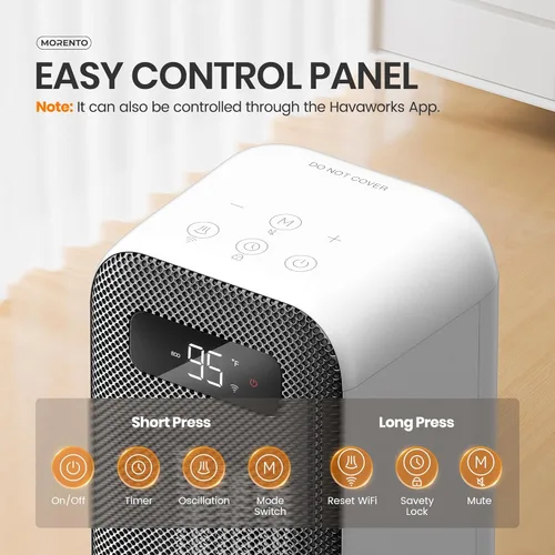 Miniatura 3 de MORENTO Calentadores de espacio para uso en interiores, calentador eléctrico portátil con termostato, control inteligente y de voz, seguridad
