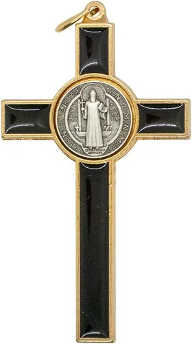 Miniatura 2 de Medalla de San Benito Crucifijo Santo Patrón de los Estudiantes y Europa Incluye estuche y cordón Gran regalo católico para la primera Marrón