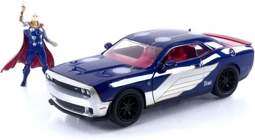Jada Toys Marvel 2015 Dodge Challenger SRT Hellcat - Coche fundido a presión con figura de Thor de 2.75 pulgadas, juguetes para niños y adultos