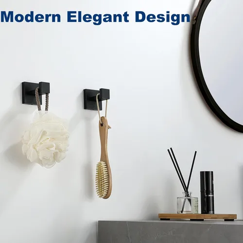 Miniatura 3 de Ganchos para toallas para baños, gancho negro mate para toallas de cocina y baño, gancho de acero inoxidable SUS304, ganchos resistentes para colgar