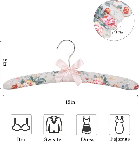 Miniatura 2 de NEOVIVA Perchas acolchadas para ropa de mujer, perchas acolchadas con estampado floral para mujer, sin ganchos de hombro para adultos, perchas