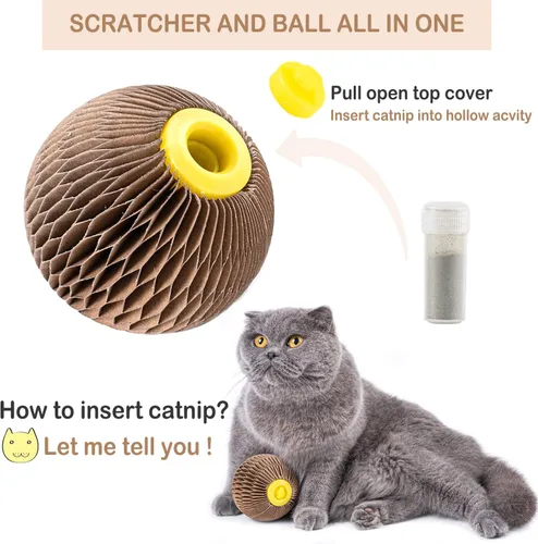 Miniatura 4 de AREIIA Bola de Hierba Gatera para Gatos Bola Rellenable con Rascador Fiebre Felina Juguetes para Reducir la Obesidad y la Soledad CSB01BR