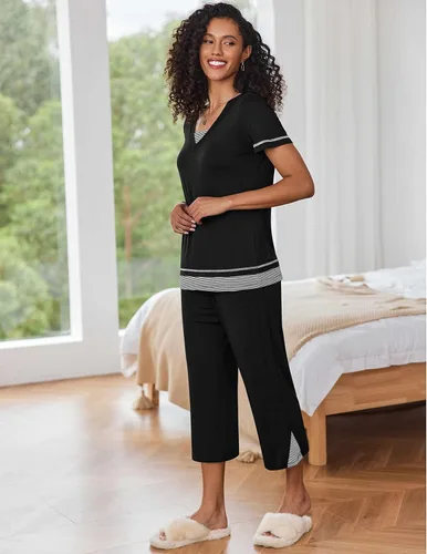 Miniatura 4 de Ekouaer Conjunto de pijama de manga larga para mujer, conjunto de pijama con cuello en V y bolsillos