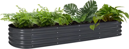 VEIKOU Cama de jardín elevada de 8 x 2 x 1 pies, maceta galvanizada, cama de jardín modular 9 en 1 para verduras al aire libre, flores, gris