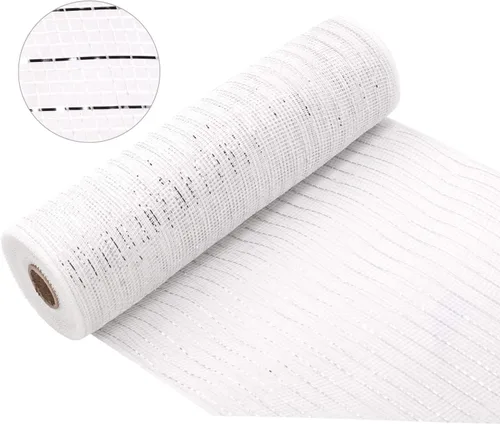 Miniatura 4 de Cinta de malla de polietileno de 83.3 x 30.8 ft con lámina metálica cada rollo para coronas, lazos de envoltura y proyectos de decoración, 2 rollos