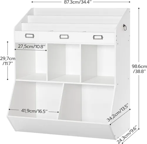 Miniatura 3 de HOOBRO Estantería para niños, organizador de juguetes y almacenamiento, estantería para niños, 5 compartimentos y 3 estantes de 3 capas, cabecera