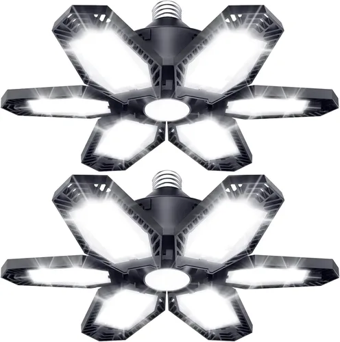 Miniatura 11 de TANBABY Luz LED mejorada para garaje, luz de techo LED deformable de 150 W, 15000 lm, E26/E27, iluminación de garaje con bombilla de 6+1 paneles