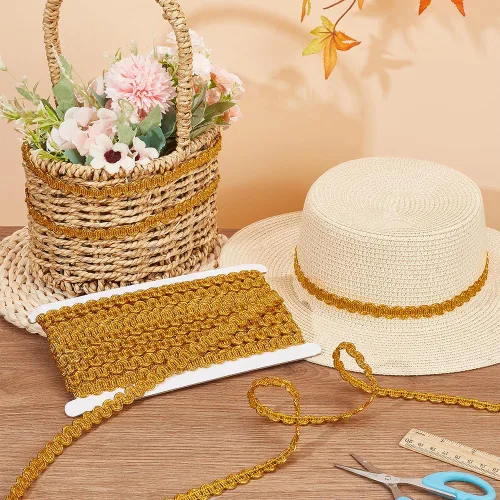 Miniatura 5 de PH PandaHall 13.5 yardas/39.4 ft dorado Gimp Trenza, 0.43 pulgadas/0.433 in de tela plana decorativa de rollo metálico cinta trenzada cinta
