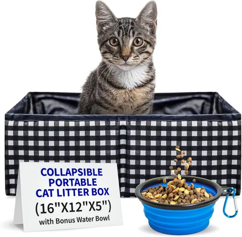 Pet Fit For Life - Vibrante caja de arena plegable para gatos - Portátil, plegable, diseño compacto con cuenco de agua adicional - Ideal para coche