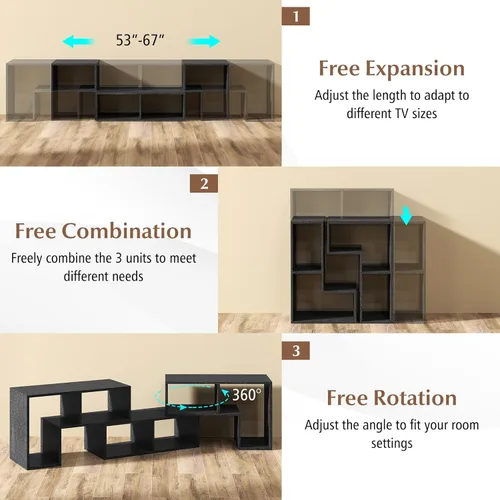 Miniatura 3 de Giantex Soporte de TV de combinación libre para dormitorio, centro de entretenimiento para TV de 50, 55, 60, 65 pulgadas, mesa consola multimedia