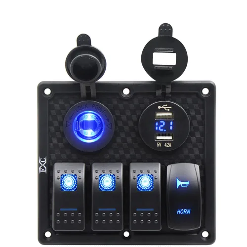 Miniatura 10 de FXC Panel de interruptor basculante de barco marino impermeable de 4 bandas con doble ranura USB + enchufe para encendedor de cigarrillos