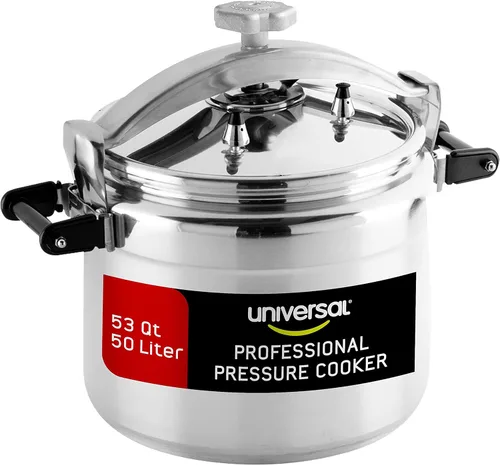 Universal Olla a presión de aluminio (extra grande) de 53 cuartos de galón para uso profesional, grado comercial, 2 válvulas de seguridad, asas