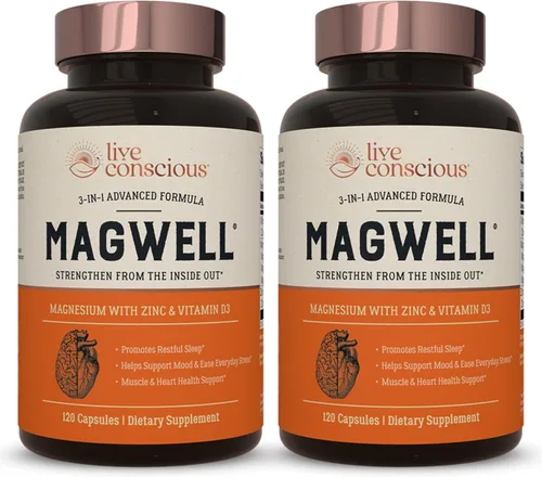 Live Conscious Magnesio, Zinc y Vitamina D3 - Formas Biodisponibles de Magnesio - Malato, Glicinato, Citrato - MagWell Salud Ósea y Cardíaca, Apoyo
