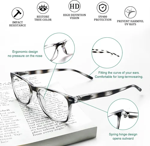 Miniatura 4 de Gafas de lectura para mujer, paquete de 6 unidades, con bloqueo de luz azul, bisagra de resorte, patrón ligero, con estampado para mujeres y lectoras