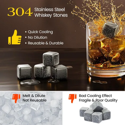 Miniatura 2 de Kollea Piedras de whisky de Navidad, 8 paquetes de rocas de whisky de acero inoxidable, cubo de hielo reutilizable para beber, regalo de cumpleaños