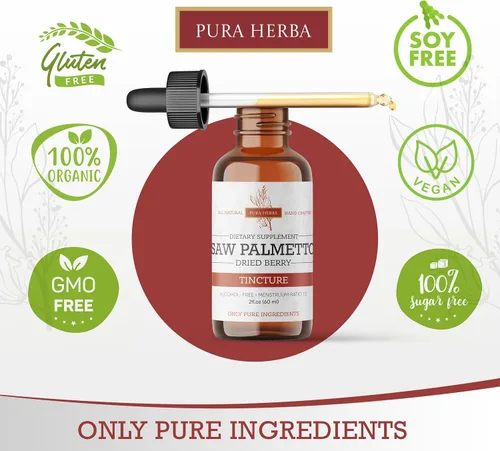 Miniatura 3 de Pura Herba Saw Palmetto Tintura Extracto de hierbas premium sin alcohol de bayas de palma enana americana Suplemento botánico líquido Fórmula