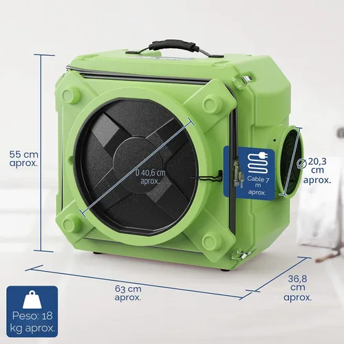 Miniatura 7 de ALORAIR Depurador de aire con filtración de 3 etapas, máquina de aire negativo apilable para uso industrial y comercial, filtro de aire resistente
