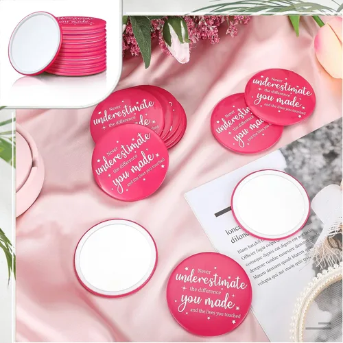Miniatura 3 de Hoolerry 24 piezas de regalos de agradecimiento a los empleados para mujeres, espejo compacto inspirador a granel, rosa, pequeño, redondo, bolsillo