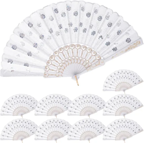 Miniatura 13 de QIRMIZI Paquete de 10 ventiladores plegables de tela, perfectos para bodas, fiestas y bailes, color rosa oscuro