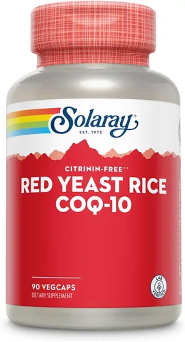SOLARAY Arroz de levadura roja Plus CoQ-10 y vitamina B-3 de niacina sin enjuague, apoyo cardíaco saludable y cardiovascular, no irradiado y sin