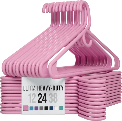 NEATERIZE Perchas de ropa de plástico ultra resistentes, color rosa, percha duradera para abrigos, trajes y ropa. Perchas De Ropa (paquete de 24