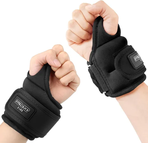 Frelaxy Pesas de muñeca con cierre de pulgar para hombres y mujeres 1 lb*2 2 lbs*2 3 lbs*2 Pesas de tobillo Guantes con peso para correr Negro